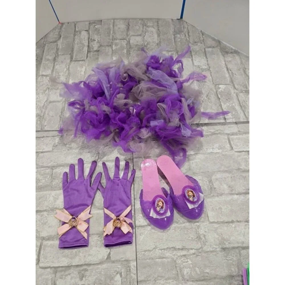 Girls Toddler Pretend‎ Play Dress Up Set Purple Hues Tutu, Tangled Gloves, Heels